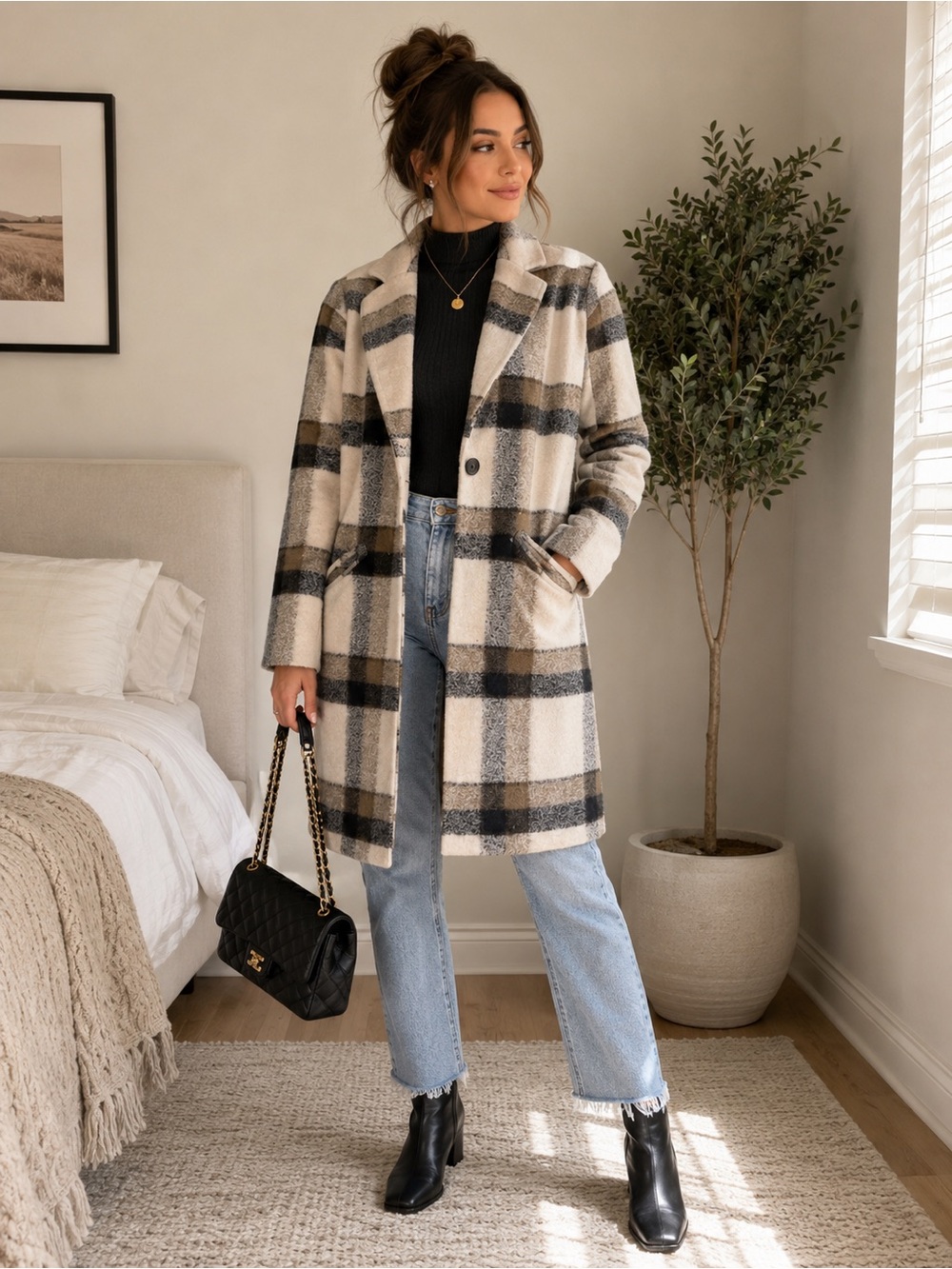 J Joie Plaid Wool Blend Coat